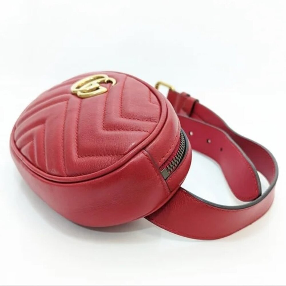 Authentic Gucci GG Marmont Belt Bag Matelasse Red Leather Waist Pouch Gucci - Picture 8 of 15